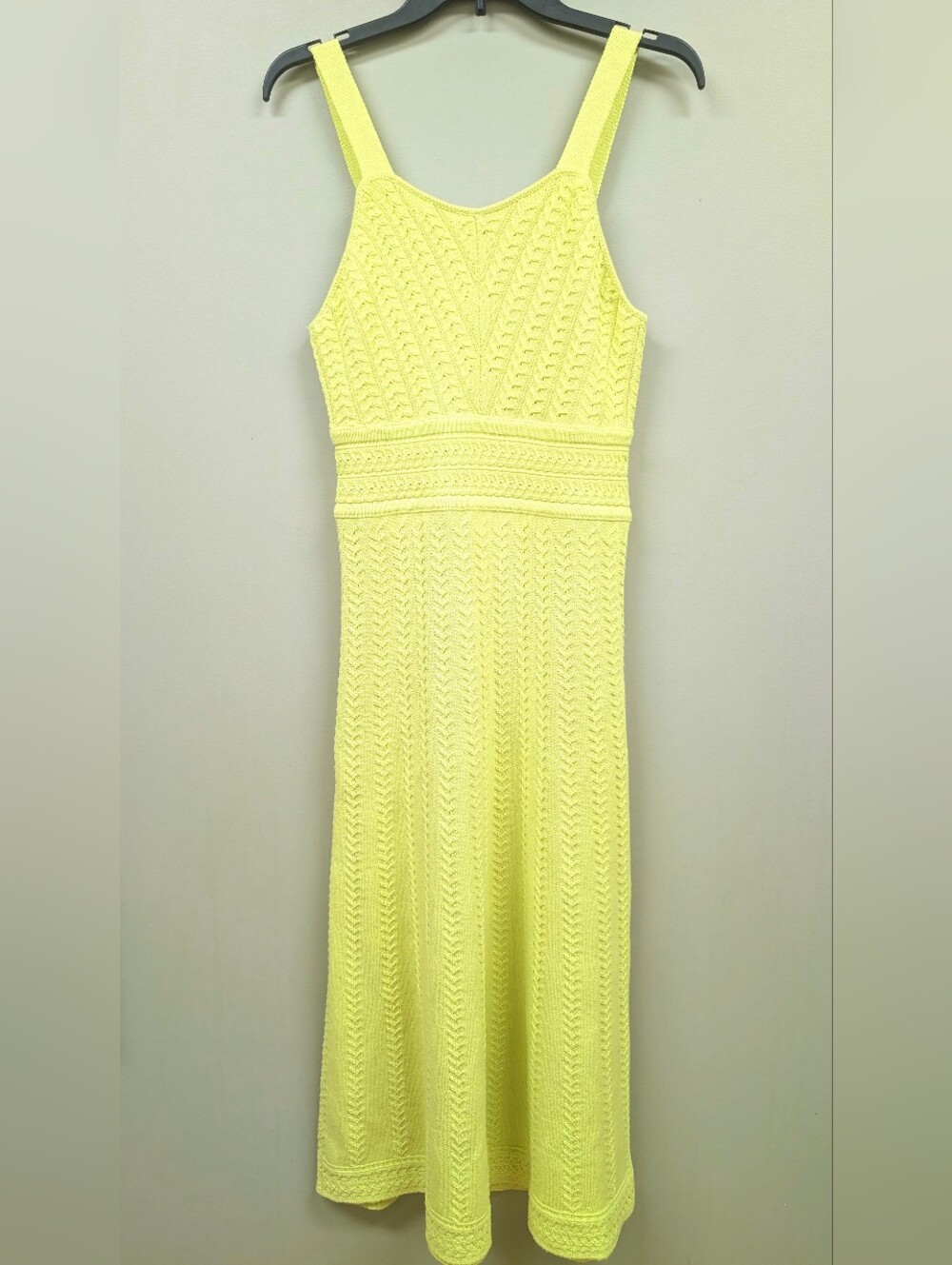 Haute Hippie Chevron Knit Neon Yellow Maxi Sweater Dress Small